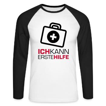 erstehilfe_f2 - T-shirt baseball manches longues Homme - blanc/noir - Devant - Nik (191cm)