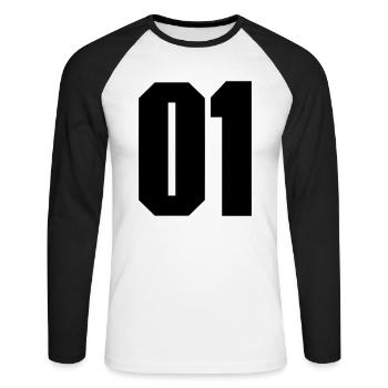 No. 01 - Unisex Long Sleeve Baseball T-Shirt - white/black - Front - Nik (191cm)