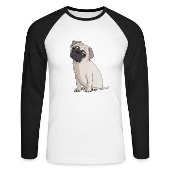 Mops PUG Hunde Dog Fan - Unisex Baseballshirt langarm - Weiß/Schwarz - Vorne - Nik (191cm)