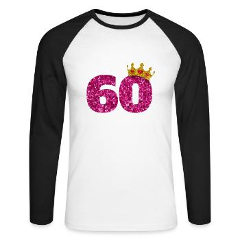 Glitter 1960 60 Jahre Geburtstag Pailletten Krone - Unisex Baseballshirt langarm - Weiß/Schwarz - Vorne - Nik (191cm)