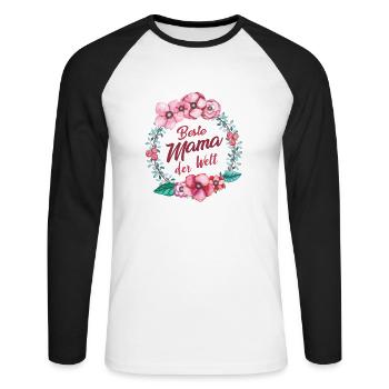 Muttertag beste Mama der Welt Geschenk - Unisex Baseballshirt langarm - Weiß/Schwarz - Vorne - Nik (191cm)