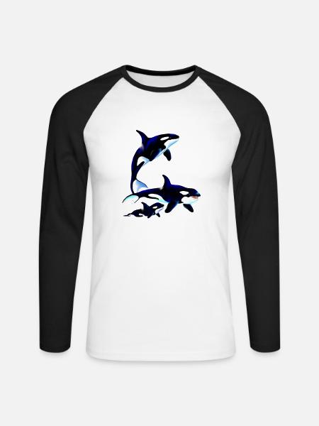 Killer Whale Family - Unisex Baseballshirt langarm - Weiß/Schwarz