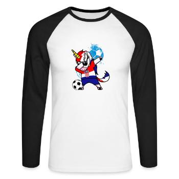 Kroatien Fußball Einhorn Dab WM Geschenk - Unisex Baseballshirt langarm - Weiß/Schwarz - Vorne - Nik (191cm)