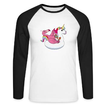 Flamant rose sur l'été licorne tapis kawaii - T-shirt baseball manches longues Homme - blanc/noir - Devant - Nik (191cm)