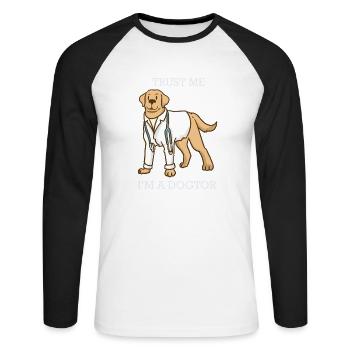 Hund - Doktor - Arzt - Vertrauen - Geschenk - Unisex Baseballshirt langarm - Weiß/Schwarz - Vorne - Nik (191cm)