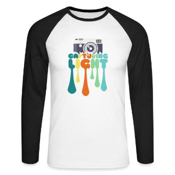 Cadeau d’appareil photo de photographie - T-shirt baseball manches longues Homme - blanc/noir - Devant - Nik (191cm)