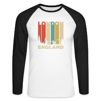 Costume frais de Londres Angleterre rétro Royaume-Uni - T-shirt baseball manches longues Homme - blanc/noir - Devant - Nik (191cm)