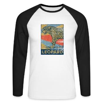 Leopard Safari Katze Tier Geschenk Afrika vintage - Unisex Baseballshirt langarm - Weiß/Schwarz - Vorne - Nik (191cm)