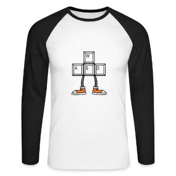 Je marche avec WASD - Marcher - Courir - T-shirt baseball manches longues Homme - blanc/noir - Devant - Nik (191cm)