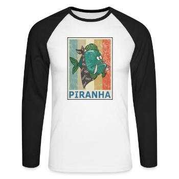 Piranha Vintage Retro Style Grunge - Unisex Baseballshirt langarm - Weiß/Schwarz - Vorne - Nik (191cm)