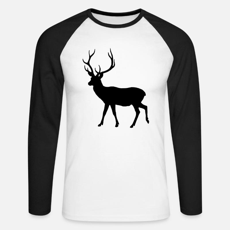 Hirsch - Unisex Baseballshirt langarm - Weiß/Schwarz