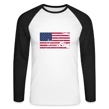 USA Flagge Fahne Symbol Amerika Reise fan Shirt - Unisex Baseballshirt langarm - Weiß/Schwarz - Vorne - Nik (191cm)