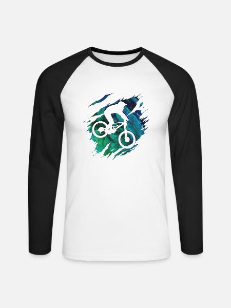 Mountainbike - Mountainbiker Downhill Geschenk - Unisex Baseballshirt langarm - Weiß/Schwarz
