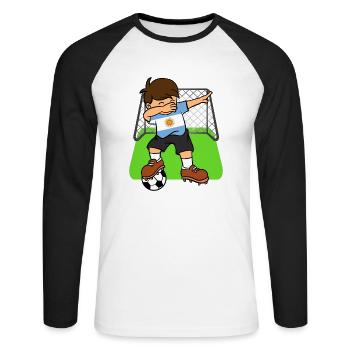 Argentinien-Fußball, der Kind Argentinier tupft - Unisex Baseballshirt langarm - Weiß/Schwarz - Vorne - Nik (191cm)