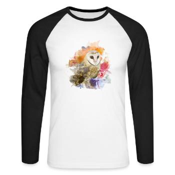 Eule - Unisex Baseballshirt langarm - Weiß/Schwarz - Vorne - Nik (191cm)