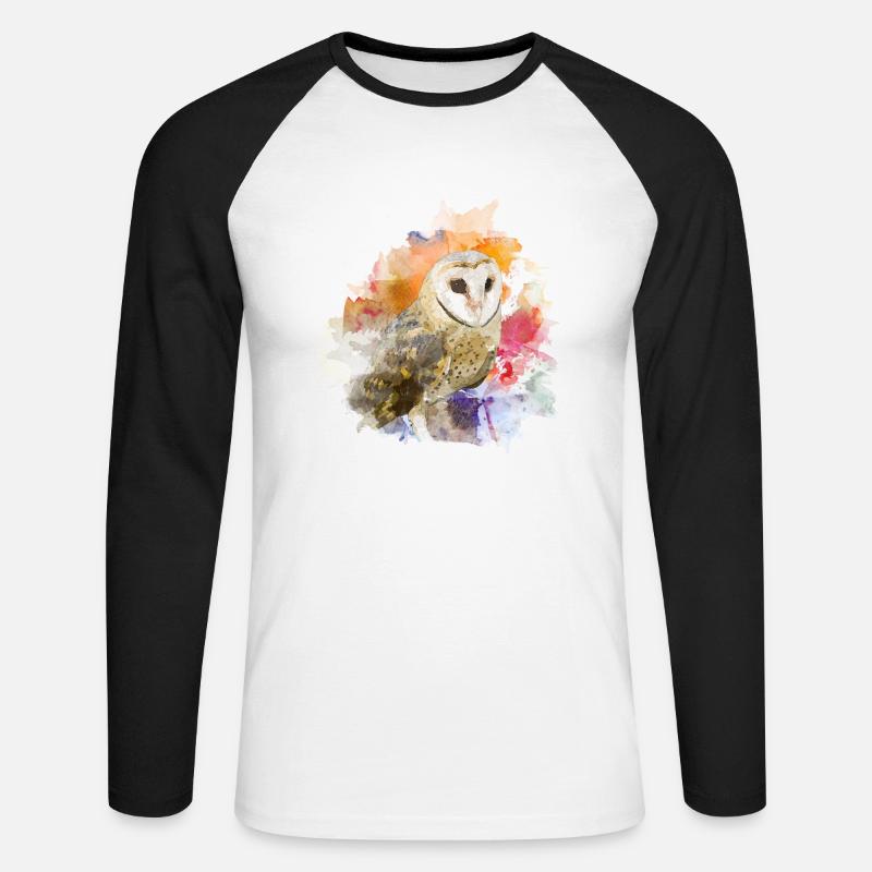 Eule - Unisex Baseballshirt langarm - Weiß/Schwarz