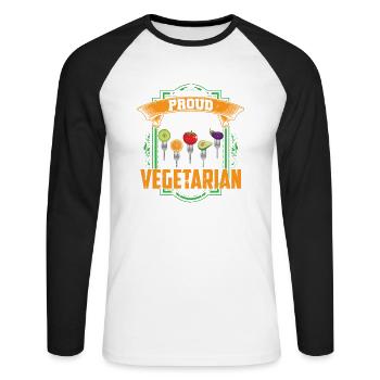 Proud to be Vegetarian - Unisex Baseballshirt langarm - Weiß/Schwarz - Vorne - Nik (191cm)
