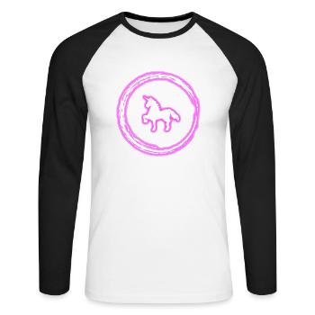 Glühen-Kreis-Rosa-Einhorn-Neon-glühender Effekt Retro - Unisex Baseballshirt langarm - Weiß/Schwarz - Vorne - Nik (191cm)