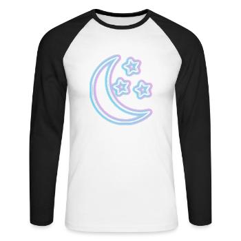 T-shirt néon Glow Moon Effet lumineux demi-lune - T-shirt baseball manches longues Homme - blanc/noir - Devant - Nik (191cm)