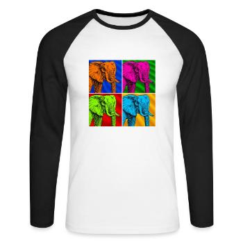 Elefant - Unisex Baseballshirt langarm - Weiß/Schwarz - Vorne - Nik (191cm)