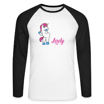 Crazy Unicorn Lady T-Shirt Funny Magical Unicorn - T-shirt baseball manches longues Homme - blanc/noir - Devant - Nik (191cm)