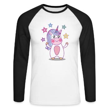 Petite Licorne - Bébé Licorne - T-shirt baseball manches longues Homme - blanc/noir - Devant - Nik (191cm)