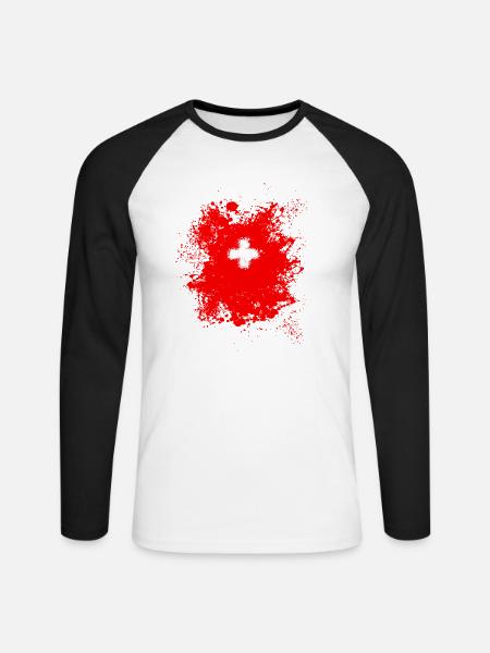 Schweiz Schweizer 1.August Stolz Geschenk - Unisex Baseballshirt langarm - Weiß/Schwarz