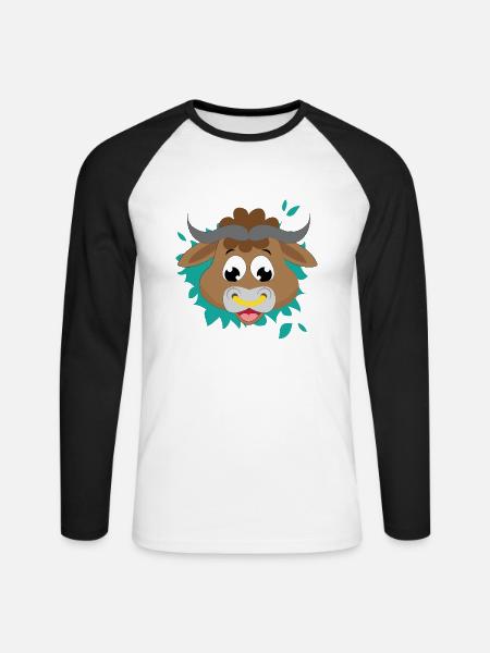 Stier mit Silberblick Kinder Motiv / Shirt - Unisex Baseballshirt langarm - Weiß/Schwarz