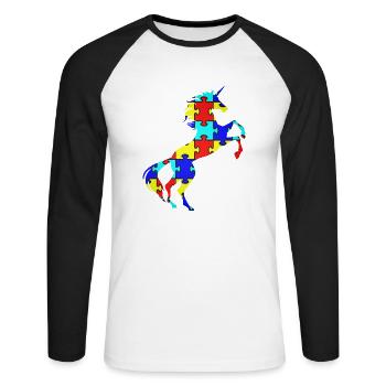 Einhorn-Autismus-Puzzlespiel-Symbol-T-Shirt magisch - Unisex Baseballshirt langarm - Weiß/Schwarz - Vorne - Nik (191cm)
