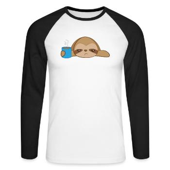 Faultier - Faul - Faultier T-Shirt - Morgenmuffel - Unisex Baseballshirt langarm - Weiß/Schwarz - Vorne - Nik (191cm)