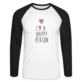 im a happy person - happy / happy - Unisex Long Sleeve Baseball T-Shirt - white/black - Front - Nik (191cm)