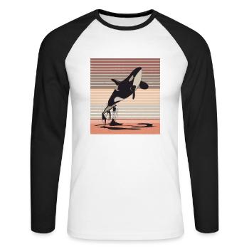 Baleine océan mer vie fruits de mer cadeau - T-shirt baseball manches longues Homme - blanc/noir - Devant - Nik (191cm)