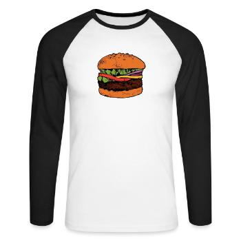 Burger Hamburger Cheeseburger Fast Food Hunger - Unisex Baseballshirt langarm - Weiß/Schwarz - Vorne - Nik (191cm)