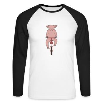 Cochon faire du vélo - T-shirt baseball manches longues Homme - blanc/noir - Devant - Nik (191cm)