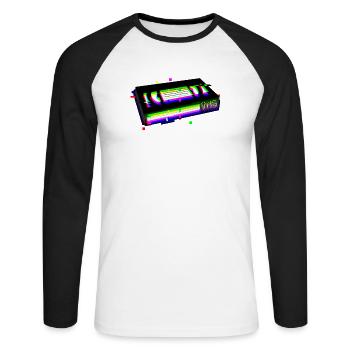 VHS Glitch Vaporwave Aesthetic Retro 90s Kid - Unisex Long Sleeve Baseball T-Shirt - white/black - Front - Nik (191cm)