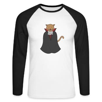 Cat dresses up as a vampire for Halloween - Unisex Long Sleeve Baseball T-Shirt - white/black - Front - Nik (191cm)
