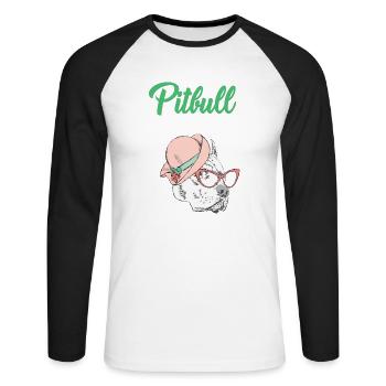 Pitbull Mama T-Shirt - Unisex Baseballshirt langarm - Weiß/Schwarz - Vorne - Nik (191cm)