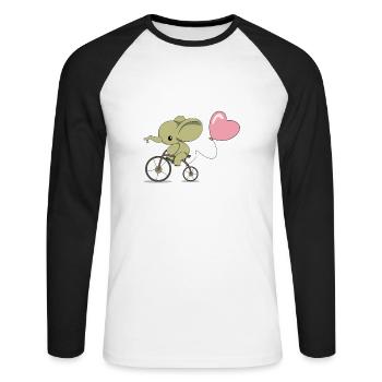 Éléphant à vélo - T-shirt baseball manches longues Homme - blanc/noir - Devant - Nik (191cm)