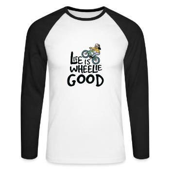 Life is Wheelie Good Bike Biker - Unisex Long Sleeve Baseball T-Shirt - white/black - Front - Nik (191cm)
