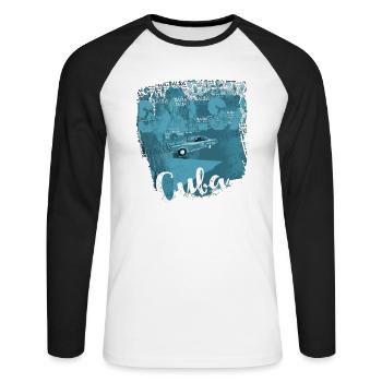 Salsa Cuba Havana vintage T-shirt for dancers - Unisex Long Sleeve Baseball T-Shirt - white/black - Front - Nik (191cm)