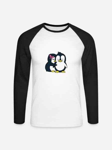 I like you a lottle Pinguin Liebe Paare Geschenk - Unisex Baseballshirt langarm - Weiß/Schwarz