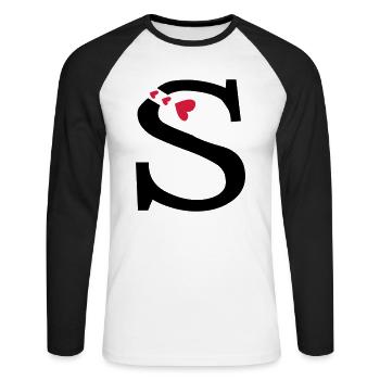 Großbuchstabe S mit Herzen - Unisex Baseballshirt langarm - Weiß/Schwarz - Vorne - Nik (191cm)