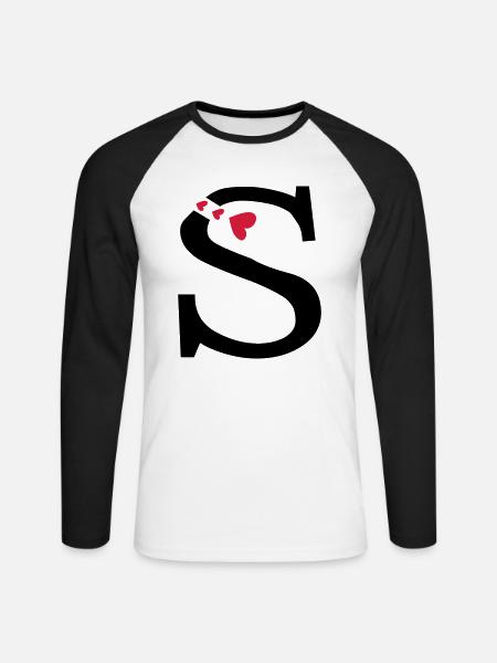 Großbuchstabe S mit Herzen - Unisex Baseballshirt langarm - Weiß/Schwarz