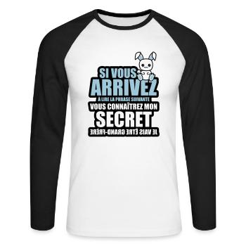 mon secret je vais être grand-frère - T-shirt baseball manches longues Homme - blanc/noir - Devant - Nik (191cm)
