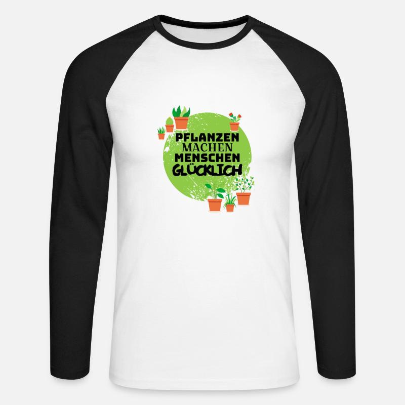 Pflanzen machen glücklich - Unisex Baseballshirt langarm - Weiß/Schwarz