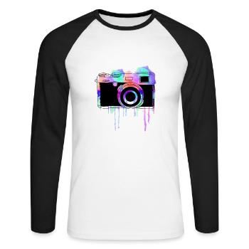 Fotografie Hobbyfotograf Foto Kamera Geschenk - Unisex Baseballshirt langarm - Weiß/Schwarz - Vorne - Nik (191cm)