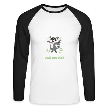 Nachtaktiv, Augenringe, irgendwie süß, kämpft um s - Unisex Baseballshirt langarm - Weiß/Schwarz - Vorne - Nik (191cm)