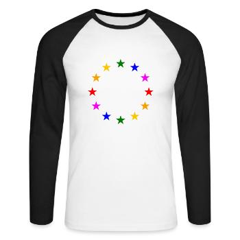 EU Sterne in Regenbogenfarben - Unisex Baseballshirt langarm - Weiß/Schwarz - Vorne - Nik (191cm)