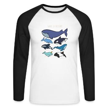 Wal Arten Delfine Orca Narwal - Unisex Baseballshirt langarm - Weiß/Schwarz - Vorne - Nik (191cm)
