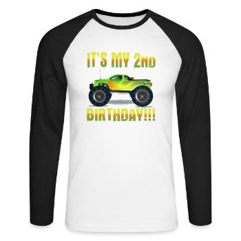 2ème anniversaire - T-shirt baseball manches longues Homme - blanc/noir - Devant - Nik (191cm)